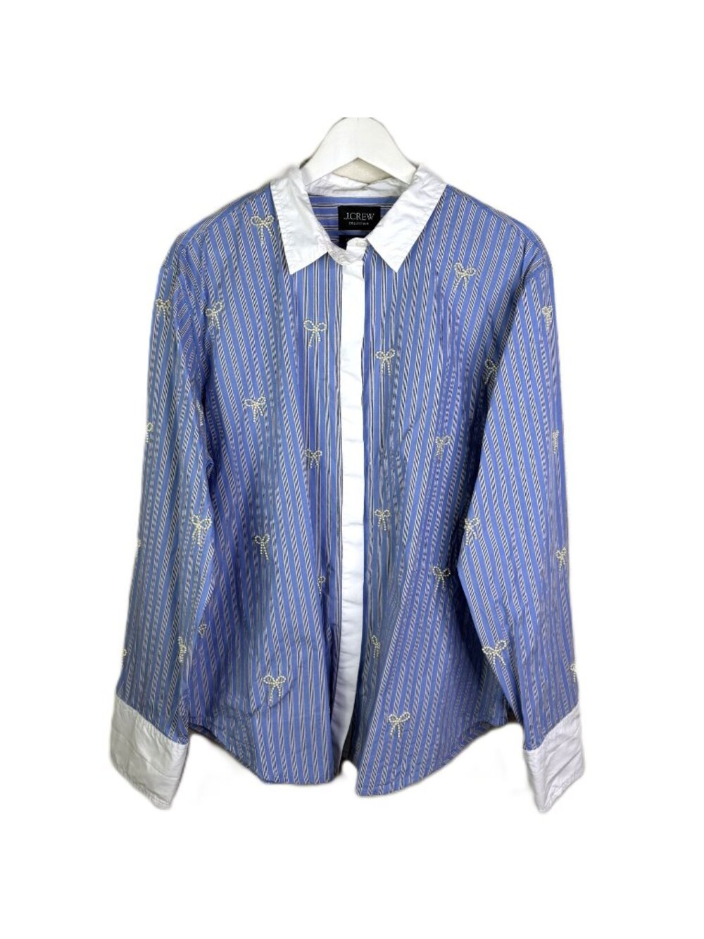 J. Crew Women's Long Sleeve Button-Front Dress Shirt, Pearl Bow Accents, Size18